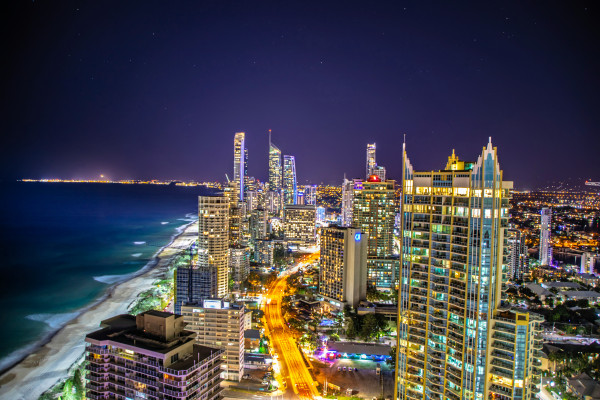 Aerial shot of Gold Coasts' vibrant nightlife